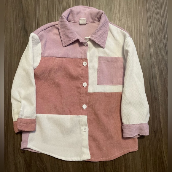 SHEIN Pink and White Button Down Shirt with Colorblock Design size 18-24M - Picture 3 of 4